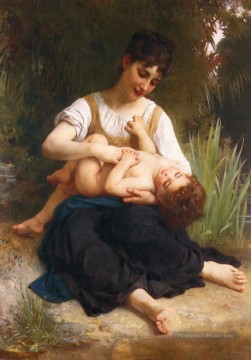 Adolphe Juene Fille et Enfant MiCorps réalisme William Adolphe Bouguereau Peinture à l'huile